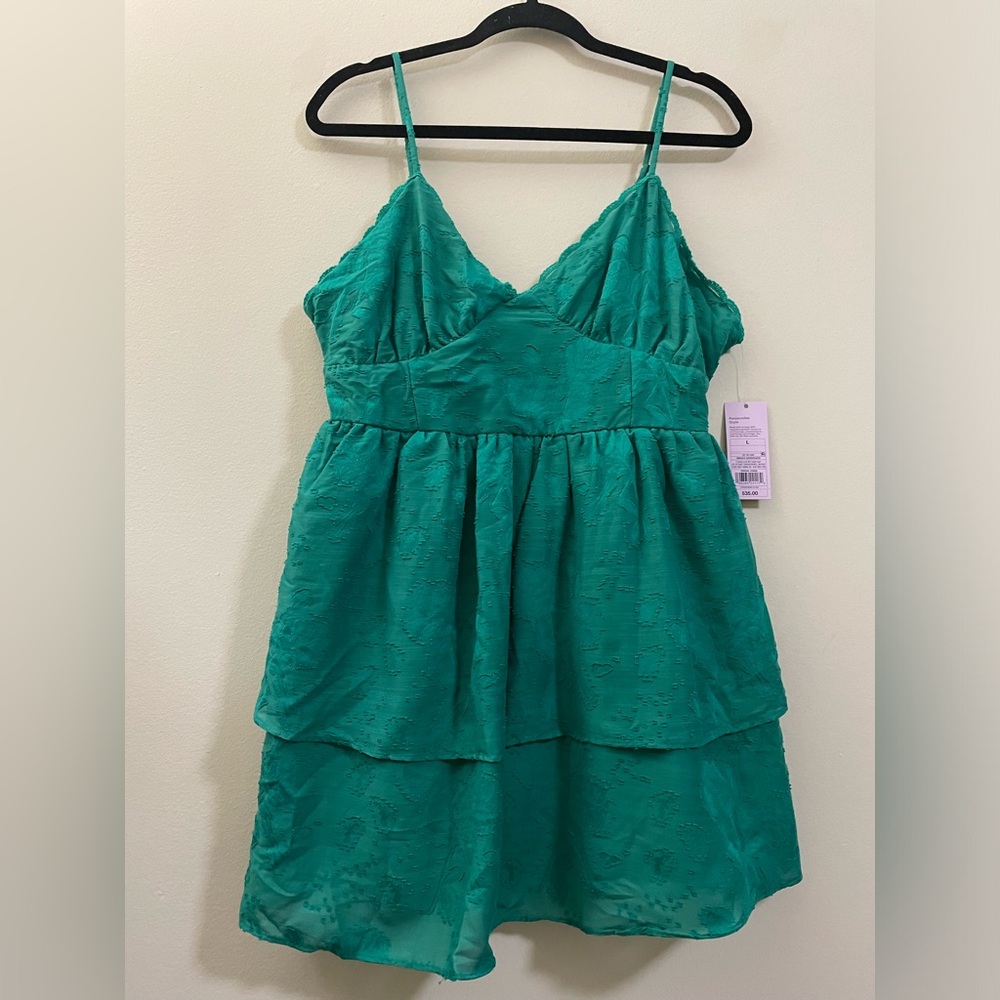 NWT Wild Fable Emerald Green‎ Babydoll Mini Dress - L